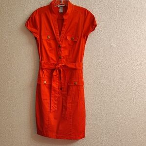 NEW H&M Bright Red Midi Dress with Belt B48 X